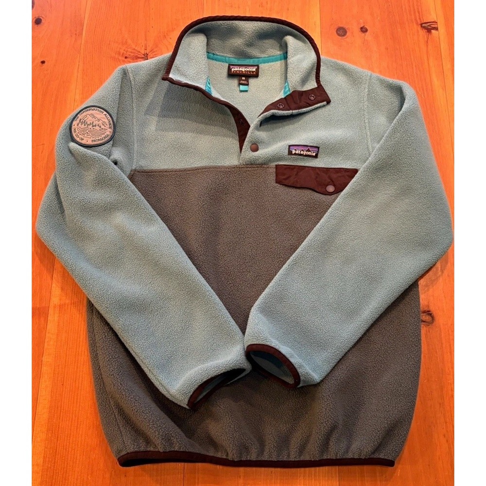 Patagonia Women's Synchilla Snap-T Pullover Fleece XS Teal Gray Colorblock 25455